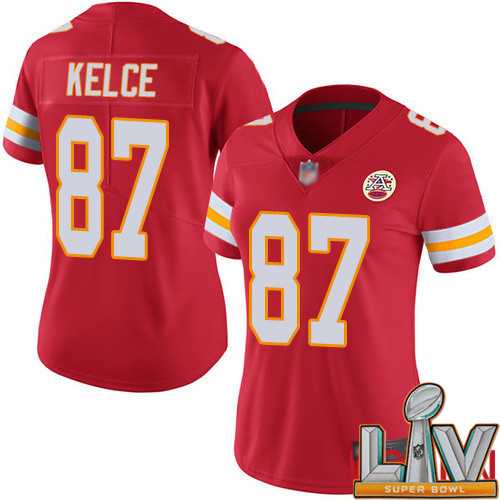 Super Bowl LV 2021 Women Kansas City Chiefs 87 Kelce Travis Red Team Color Vapor Untouchable Limited Player Football Nike NFL Jersey